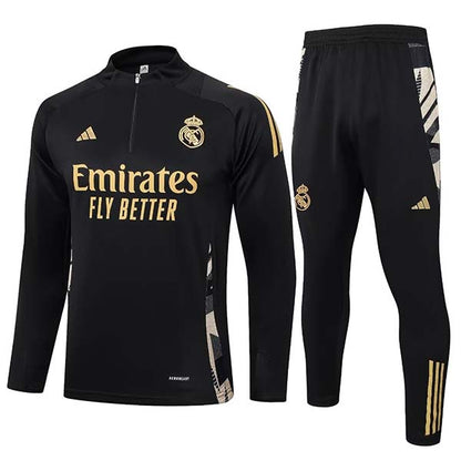 2024/2025 Rmcf Real Madrid Half-Pull Training Suit Black Set (S~2XL)