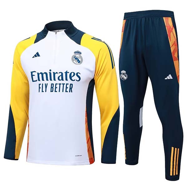 2024/2025 Rmcf Real Madrid Half-Pull Training Suit White/Yellow Set (S~2XL)