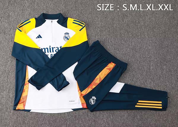 2024/2025 Rmcf Real Madrid Half-Pull Training Suit White/Yellow Set (S~2XL)